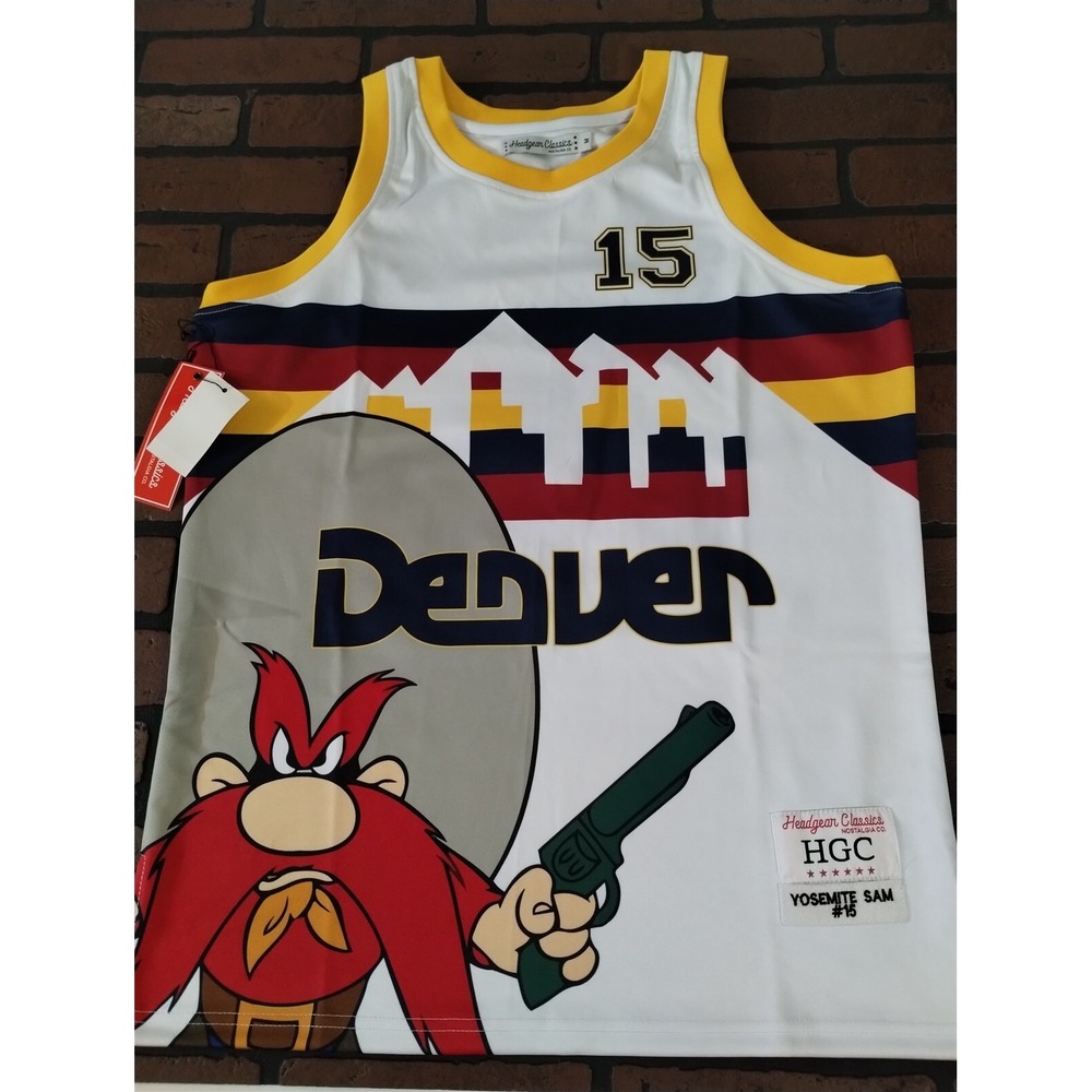 YOSEMITE SAM / DENVER White Headgear Classics‎ Basketball Jersey ~Never Worn~ M